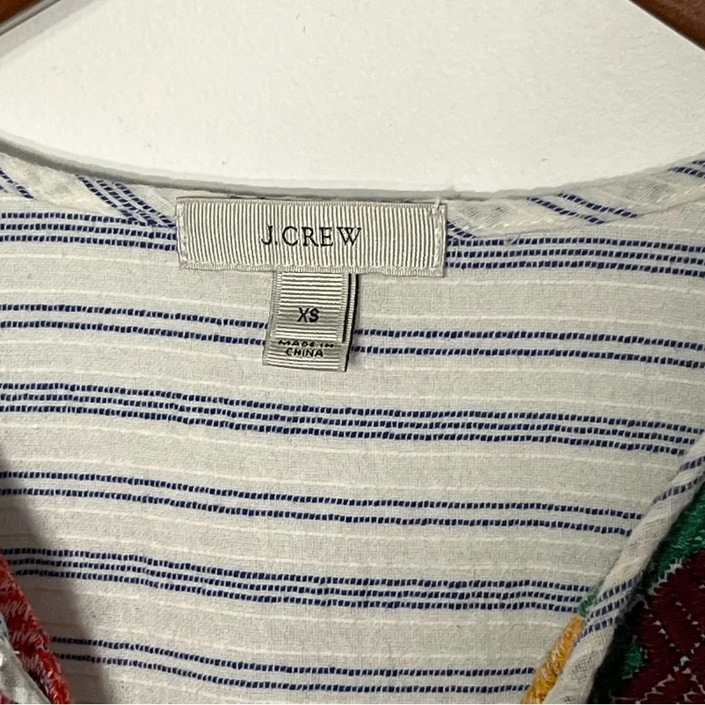 J Crew boho embroidered tunic dress mini dress striped, beach, coastal XS